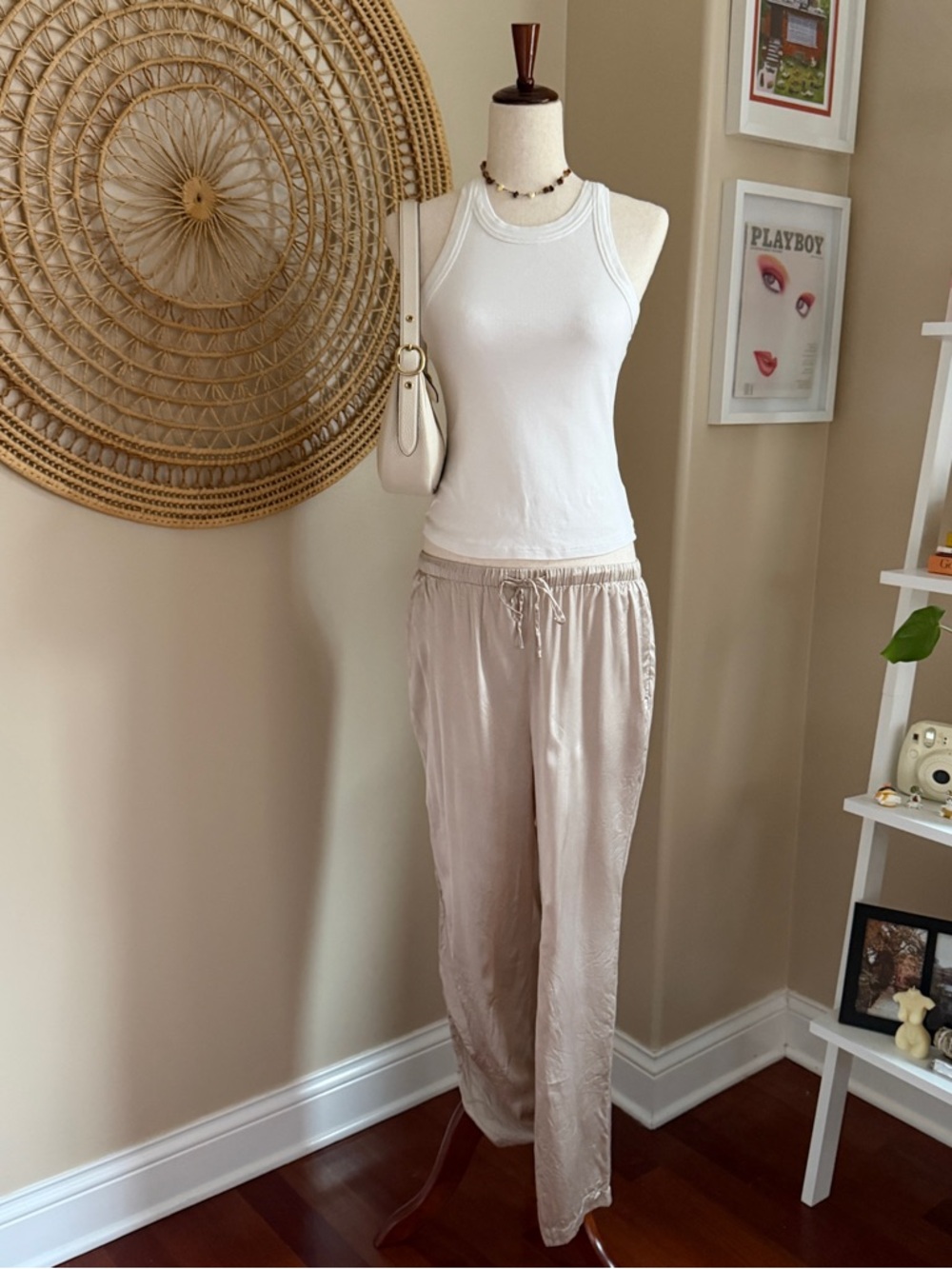Quince cream 100% silk pants